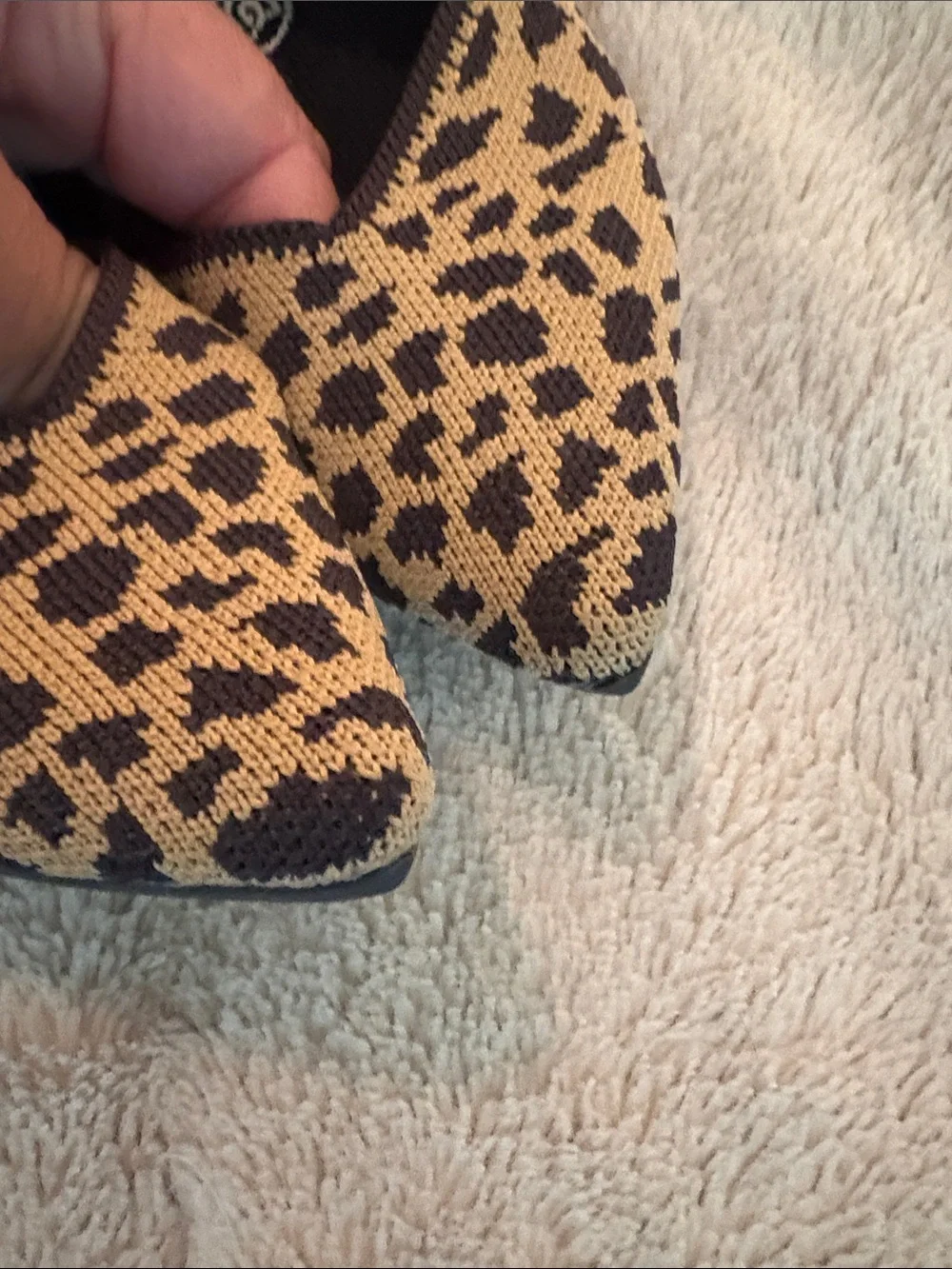 Rothy's Leopard Knit Pointed-Toe Flats in Beige and Black